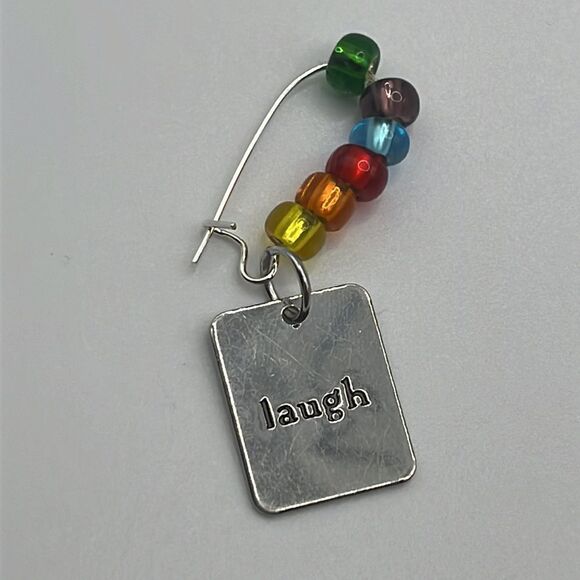 Silver-tone 1 7/8 Dangling Live Laugh Charm with Rainbow Beaded Earrings - Picture 7 of 10